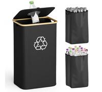 SpaceAid Recycling Bin for Kitchen 26 Gallon, 100L Recycle Bin with Lid and 2 Reusable Inner Bags, for Bottle Can Glass Plastic Stickers, Black