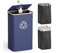 SpaceAid Recycling Bin for Kitchen 26 Gallon, 100L Recycle Bin with Lid and 2 Reusable Inner Bags, for Bottle Can Glass Plastic Stickers, Blue