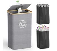 SpaceAid Recycling Bin for Kitchen 26 Gallon, 100L Recycle Bin with Lid and 2 Reusable Inner Bags, for Bottle Can Glass Plastic Stickers, Grey