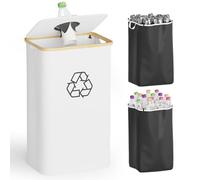 SpaceAid Recycling Bin for Kitchen 26 Gallon, 100L Recycle Bin with Lid and 2 Reusable Inner Bags, for Bottle Can Glass Plastic Stickers, White
