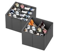 SpaceAid Shoe Organizer for Closet, 2 Pack Foldable Shoe Storage Containers Baskets Boxes Bins w/Adjustable Dividers, Fits 16-32 Pairs, Grey
