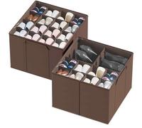 SpaceAid Shoe Organizer for Closet, 2 Pack Foldable Shoe Storage Containers Baskets Boxes Bins w/Adjustable Dividers, Fits 16-32 Pairs, Brown