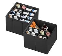 SpaceAid Shoe Organizer for Closet, 2 Pack Foldable Shoe Storage Containers Baskets Boxes Bins w/Adjustable Dividers, Fits 16-32 Pairs, Black