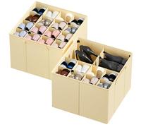 SpaceAid Shoe Organizer for Closet, 2 Pack Foldable Shoe Storage Containers Baskets Boxes Bins w/Adjustable Dividers, Fits 16-32 Pairs, Beige
