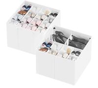 SpaceAid Shoe Organizer for Closet, 2 Pack Foldable Shoe Storage Containers Baskets Boxes Bins w/Adjustable Dividers, Fits 16-32 Pairs, White