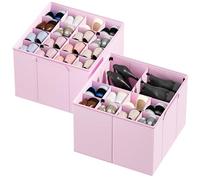 SpaceAid Shoe Organizer for Closet, 2 Pack Foldable Shoe Storage Containers Baskets Boxes Bins w/Adjustable Dividers, Fits 16-32 Pairs, Pink
