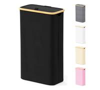 SpaceAid Slim Laundry Hamper with Lid, 65L Narrow Clothes Basket Bin with Bamboo Handles, Skinny Tall Collapsible Hamper for Bedroom, Bathroom, Dorm, Laundry Room - Black