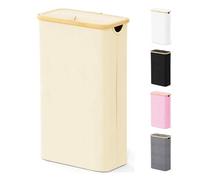 SpaceAid Slim Laundry Hamper with Lid, 65L Narrow Clothes Basket Bin with Bamboo Handles, Skinny Tall Collapsible Hamper for Bedroom, Bathroom, Dorm, Laundry Room - Beige