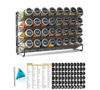 SpaceAid Spice Rack Organizer with 32 Spice Jars, 386 Spice Labels, Chalk Marker and Funnel Set for Cabinet, Countertop, Pantry, Cupboard or Door & Wall Mount - 32 Jars, 15.3" W × 10.8" H, Black