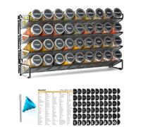 SpaceAid Spice Rack Organizer with 36 Spice Jars, 386 Spice Labels, Chalk Marker and Funnel Set for Cabinet, Countertop, Pantry, Cupboard or Door & Wall Mount - 36 Jars, 17.2" W × 10.8" H, Black