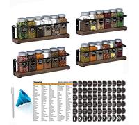 SpaceAid Spice Rack with 24 Spice Jars, 386 Spice Labels, Chalk Marker and Funnel, Wood Hanging Seasoning Shelf for Cabinet Door or Wall Mount (4 Pack)