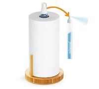 SpaceAid SprayNeat Bamboo Paper Towel Holder with Spray Bottle, Countertop Paper Towels Dispenser Stand with Sprayer, Under Cabinet Papertowels Roller for Kitchen (Bamboo)