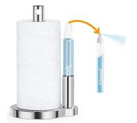 SpaceAid SprayNeat Paper Towel Holder with Spray Bottle, Countertop Paper Towels Dispenser Stand with Sprayer Inside Center, Under Cabinet Papertowels Roller for Kitchen (Silver)