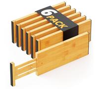 SpaceAid WIAONE Bamboo Dresser Drawer Dividers 6 Pack, 4.65“ High Adjustable 12.5“-17” Drawer Organizers, Expandable Organization for Clothing, Clothes, Dressers, Natural