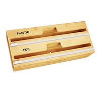 SpaceAid WrapNeat 2 in 1 Wrap Organizer with Cutter and Labels, Plastic Wrap, Aluminum Foil and Wax Bamboo Dispenser for Kitchen Storage Organization Holder for 12" Roll (Natural, 2-Slot)