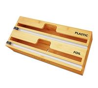 SpaceAid WrapNeat 2 in 1 Wrap Organizer with Cutter and Labels, Plastic Wrap, Aluminum Foil and Wax Bamboo Dispenser for Kitchen Storage Organization Holder for 12" Roll (Natural)