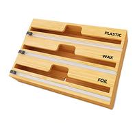 SpaceAid WrapNeat 3 in 1 Wrap Organizer with Cutter and Labels, Plastic Wrap, Aluminum Foil and Wax Bamboo Dispenser for Kitchen Storage Organization Holder for 12" Roll (Natural)
