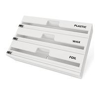 SpaceAid WrapNeat 3 in 1 Wrap Organizer with Cutter and Labels, Plastic Wrap, Aluminum Foil and Wax Bamboo Dispenser for Kitchen Storage Organization Holder for 12" Roll (White)