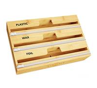 SpaceAid WrapNeat 3 in 1 Wrap Organizer with Cutter and Labels, Plastic Wrap, Aluminum Foil and Wax Bamboo Dispenser for Kitchen Storage Organization Holder for 12" Roll (Natural, 3-Slot)