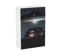 Spacecraft at Night Cigarette Case, Plastic Waterproof Shockproof, Airtight Push Open Cigarette Box, Capacity King Size Cigarette Holder, Portable Cigarette Container for Outdoor Travel Camping Office