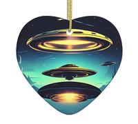 Spacecraft descend Ceramic Christmas Heart Pendant, The Pottery Piece is Available with Silk Thread