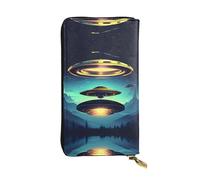 Spacecraft descend Pattern Leather Clutch (7.5x4.1 inches) - Coin Card Key Wallet