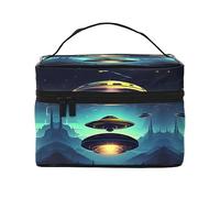 Spacecraft descend Women's travel cosmetic bag, (9x6.5x6.2 inches) portable large capacity cosmetic bag, large cosmetic bag storage bag for girls, Black, One Size, Black, One Size