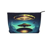 Spacecraft Descend Zipper Closure Corduroy Makeup Bag Multifunctional Organizer 22x7x17cm for Travel Camping Vacation Fitness