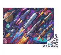 Spacecraft Jigsaw Puzzles 1000 Pieces with Clean Edges Centenary Jigsaws Neon Rockets As A Concentration Training Puzzle for Decompression And Decor 52x38cm/1000pcs