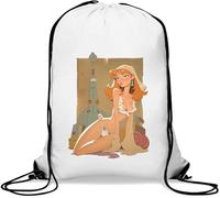 Spacecraft Model Cartoon Pin Up Girl Gym Sack Casual Drawstring Bag White