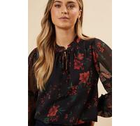 Spaced Floral Chiffon Ruffle Sleeve Shirred Hem Blouse Dorothy Perkins Floral 18