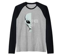 Spaced Out Funny Pun and Retro Grey Alien UFO Sighting Raglan Baseball Tee