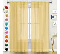 SpaceDresser Basic Rod Pocket Sheer Voile Window Curtain Panels Gold 1 Pair 2 Panels 52 Width 90 Inch Long for Kitchen Bedroom Children Living Room Yard（Gold, 52W x 90L）