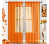 SpaceDresser Basic Rod Pocket Sheer Voile Window Curtain Panels Orange 2 Panels 52 Width 54 Inch Long for Kitchen Bedroom Children Living Room Yard(Orange,52 W x 54 L)