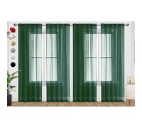 SpaceDresser Foliage Green Sheer Curtains 4 Panels Rod Pocket Semi-Sheer Curtain 45 Inches Long Light Filtering Voile Window Drapes for Bedroom Living Room Kitchen, Each 52W x 45L