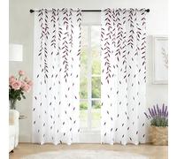 SpaceDresser Sheer Curtains 63 Inches Long, 2 Panels Embroidered Wicker Patterned Sheer Curtain, Rod Pocket Spring Voile Drapes for Living Room, Bedroom(W52 x L63 Inch, Burgundy)