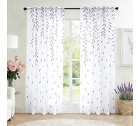 SpaceDresser Sheer Curtains 84 Inches Long, 2 Panels Embroidered Wicker Patterned Sheer Curtain, Rod Pocket Spring Voile Drapes for Living Room, Bedroom(W52 x L84 Inch, Lavender)