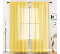 SpaceDresser Sheer Voile Window Treatment Rod Pocket Curtain Panels for Kitchen Bedroom Living Room Drapes Sunlight Filtering Privacy Semi Home Decor Assorted Colors Sizes (Yellow, 52 W x 84 L)