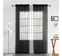 SpaceDresser Sheer Voile Window Treatment Rod Pocket Curtain Panels for Kitchen Bedroom Living Room Drapes Sunlight Filtering Privacy Semi Home Decor Assorted (Black, 52 W x 84 L)