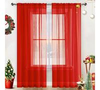SpaceDresser Sheer Voile Window Treatment Rod Pocket Curtain Panels for Kitchen Bedroom Living Room Drapes Sunlight Filtering Privacy Semi Home Decor Assorted (Red, 52 W x 63 L)