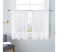 SpaceDresser White Kitchen Sheer Valance Curtains 30 Inch, Voile Sheer Cafe Curtains for Bathroom Farmhouse Country Light Filtering Short Window Curtain 1 Pair 2 Panels(White,26 W x 30 L)