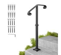 SPACEEUP 3ft Stair Handrail,36" x 35" Handrails for Outdoor Steps Fit 0 to 3 Steps Transitional Handrail with Installation Kit Handrail for Stairs Outdoor Aluminum and Iron Stair Railing,Matte Black