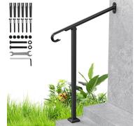 SPACEEUP Hand Rails for Outdoor Steps, 2 Step Stair Handrail, 38"x 31" Fits 1 to 2 Steps, Adjustable Handrail, Wall&Floor Mounted Wrought Iron Stair Railing for Concrete Steps, Porch Steps