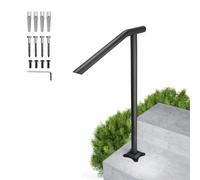 SPACEEUP Outdoor Stair Handrails,1-3 Steps Handrail, Black Steel Railing Round Type Stair Handrail for Stairs Railing Stylish Handrails for Outdoor Steps with Expansion Bolts & Drill Bit
