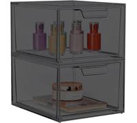 SpaceHacks 2 Pack Stackable Makeup Organizer and Storage, Acrylic Organizers，Clear Plastic Storage Drawer with Pull-Out Handles for Vanity, Undersink, Kitchen Cabinets, Pantry, Black