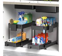 SPACELEAD Bathroom Organizer and Storage 2 Tier Sliding Closet Basket Organizer Drawers Kitchen Under Sink Floor Pull Out Black