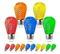 Spacelumen 15 Pack S14 Colored LED Bulbs, Multicolor Outdoor E27 String Light Bulbs Replacement (Red, Orange, Blue, Green, Yellow) Shatterproof Edison Light Bulbs for Outdoor Indoor Space Decorative