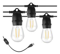 Spacelumen USB Powered String Lights with 10 Shatterproof S14 LED Bulbs, 24.6FT Waterproof Patio String Light for Outdoor Camping Backyard Garden, LED Christmas Tree Lights Decorations