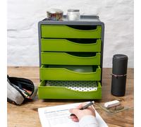 Spacemaker, Drawer box Rotho Office Box with 5 drawers, Plastic Green/Black