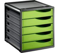 Spacemaker, Drawer Box Rotho Office Box With 5 Drawers, Plastic Green/black